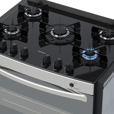 Fogao de Embutir 5 Bocas Venax Gaudi Prisma Vitreo El Inox Gas Glp