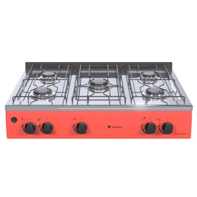 Fogao de Mesa 5 Bocas Venax Grand Petit Vetro Vermelho Gas Glp