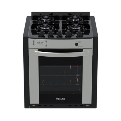 Fogao de Embutir 4 Bocas Venax Gaudi Prisma Vitreo Bl Inox Gas Glp