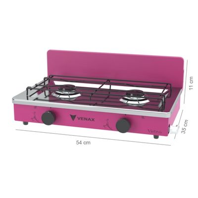 Fogao de Mesa 2 Bocas Venax Flamalar Vetro Pink Gas Glp