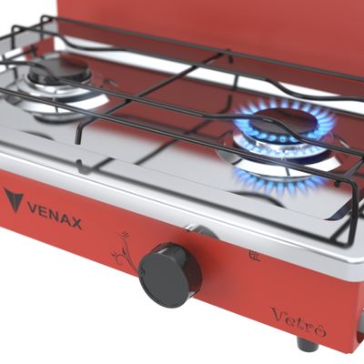 Fogao de Mesa 2 Bocas Venax Flamalar Vetro Vermelho Gas Glp
