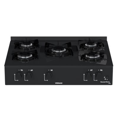 Fogao de Mesa 5 Bocas Venax Grand Petit Line Preto Gas Glp