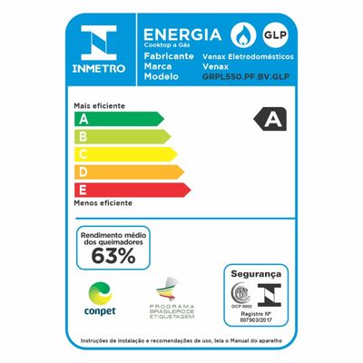 Fogao de Mesa 5 Bocas Venax Grand Petit Line Preto Gas Glp