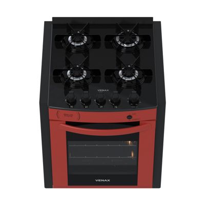 Fogao de Embutir 4 Bocas Venax Gaudi Prisma Vitreo Bl Vermelho Gas Glp