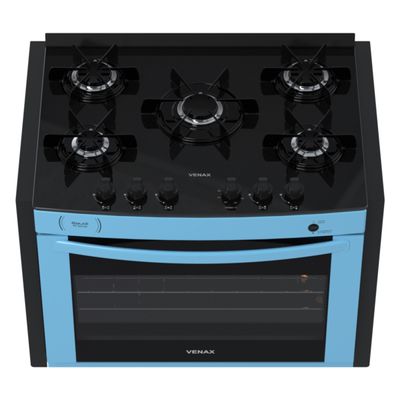 Fogao de Embutir 5 Bocas Venax Gaudi Prisma Vitreo Bl Azul Gas Glp