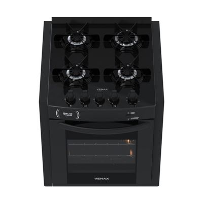 Fogao de Embutir 4 Bocas Venax Gaudi Prisma Vitreo Bl Preto Gas Glp