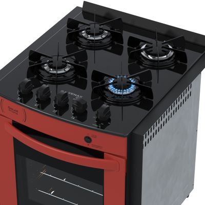Fogao de Embutir 4 Bocas Venax Gaudi Prisma Vitreo Bl Vermelho Gas Glp
