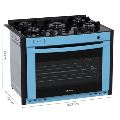Fogao de Embutir 5 Bocas Venax Gaudi Prisma Vitreo Bl Azul Gas Glp