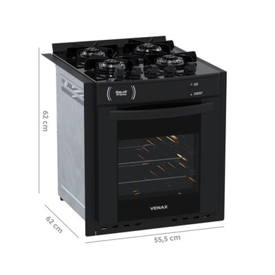 Fogao de Embutir 4 Bocas Venax Gaudi Prisma Vitreo Bl Preto Gas Glp