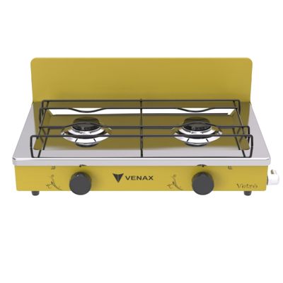 Fogao de Mesa 2 Bocas Venax Flamalar Vetro Amarelo Gas Glp