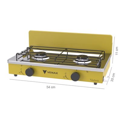 Fogao de Mesa 2 Bocas Venax Flamalar Vetro Amarelo Gas Glp