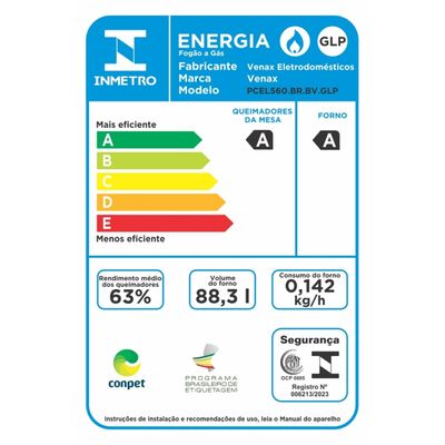Fogao de Embutir 5 Bocas Venax Picasso Line Branco Gas Glp