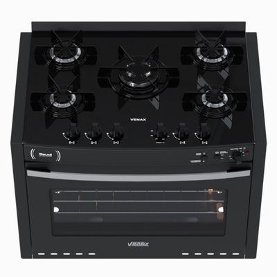 Fogao de Embutir 5 Bocas Venax Gaudi Platinum Vitreo Preto Gas Glp 220 V