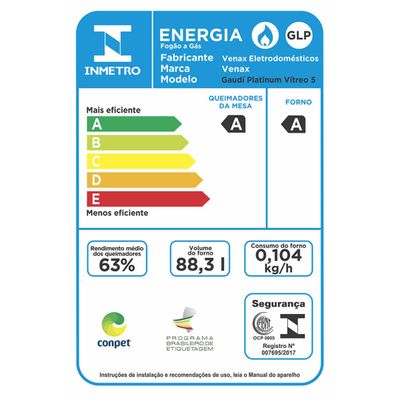Fogao de Embutir 5 Bocas Venax Gaudi Platinum Vitreo Preto Gas Glp 220 V