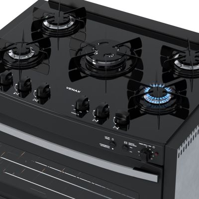 Fogao de Embutir 5 Bocas Venax Gaudi Platinum Vitreo Preto Gas Glp 220 V