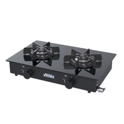 Fogao de Mesa 2 Bocas Venax Flamalar Vitreo Preto Fosco Gas Glp