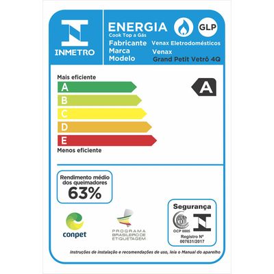 Fogao de Mesa 4 Bocas Grand Petit Vetro Vermelho Gas Glp