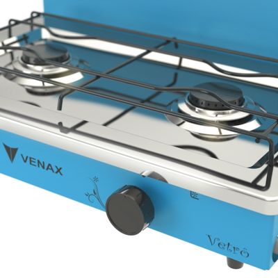 Fogao de Mesa 2 Bocas Venax Flamalar Vetro Azul Gas Glp