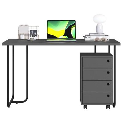 Kit Mesa Industrial para Escritório e Gaveteiro 4 Gavetas Grafite Placa e Ponto Elegante