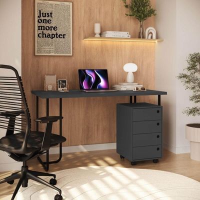 Kit Mesa Industrial para Escritório e Gaveteiro 4 Gavetas Grafite Placa e Ponto Elegante