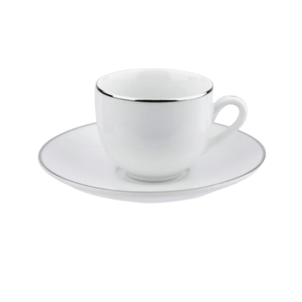 Kit 6 Xícaras de Café com Pires 90ml Porcelana Legacy Silver L'Hermitage Mesa Posta