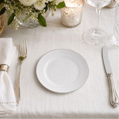 Prato Sobremesa Porcelana Branco Legacy Silver L'Hermitage 19,2cm Pratinho Borda Prata Avulso