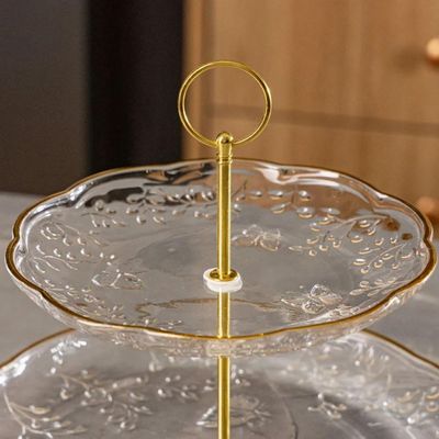 Prato Duplo para Doces New Butterfly Cristal Lyor Fio Dourado Decoração Mesa de Festas Eventos