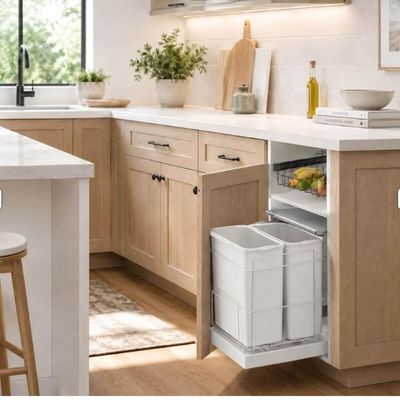 Lixeira Dupla Deslizante Cinza com Tampa Fixa para Cozinha 20 Litros Trilho Slow Schimitt