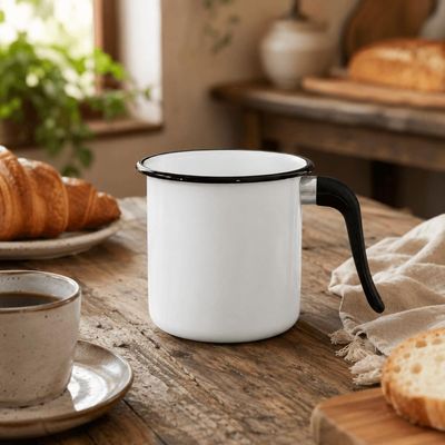 Leiteira 1,5L Ágata Aço Esmaltado Branco com Cabo de Nylon Esmaltados Silva Fervedor Leite Água