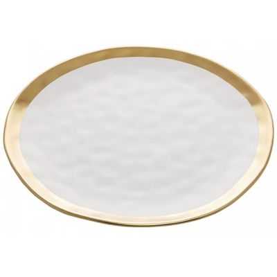 Conjunto 6 Pratos Sobremesa 21cm Dubai Wolff Porcelana Branca Borda Dourada Louça Mesa Posta