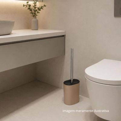 Escova Sanitária com Suporte Bege Lyor 11,5x7x39cm Plástico e Metal Banheiro Lavabo