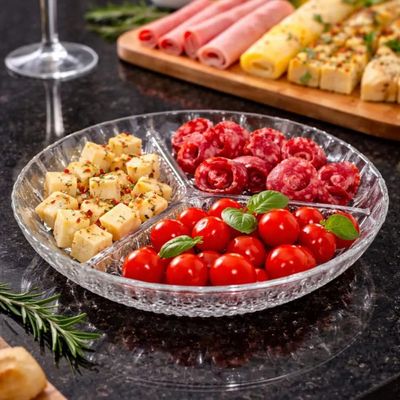 12 Petisqueiras Redondas Vidro com 3 Divisórias Floral Lyor Bandejas Aperitivos Bar Restaurante