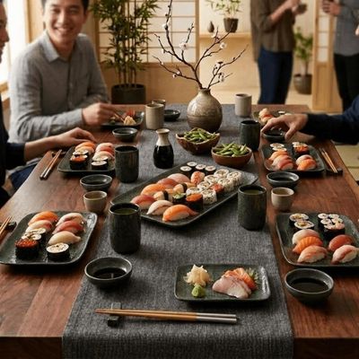 Conjunto para Servir Sushi 30pçs Cerâmica Porto Brasil Verde Travessa Ramequim Copo Greenery