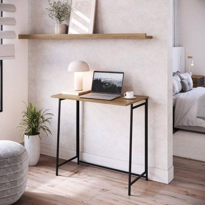 Escrivaninha Mesa de Estudo Compacta Dobrável Industrial Mel 80x45x77,5cm Placa e Ponto
