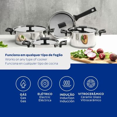 Jogo de Panelas Tramontina Vita Aço Inox e Fundo Triplo Indução 4 Peças