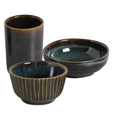 Conjunto 12 pçs Cerâmica Stoneware Azul Oceano Porto Brasil Ramequins Manteigueiras Copos