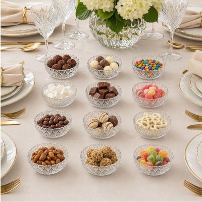 Jogo 12 Mini Tigelas Bowls Vidro 10x4,5cm 80ml Redondo King Lyor Decorativo Petiscos Sobremesas