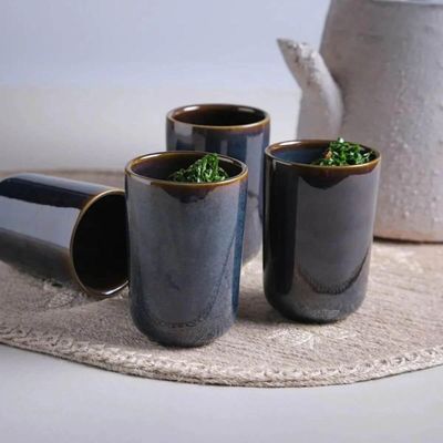 Conjunto 12 pçs Cerâmica Stoneware Azul Oceano Porto Brasil Ramequins Manteigueiras Copos