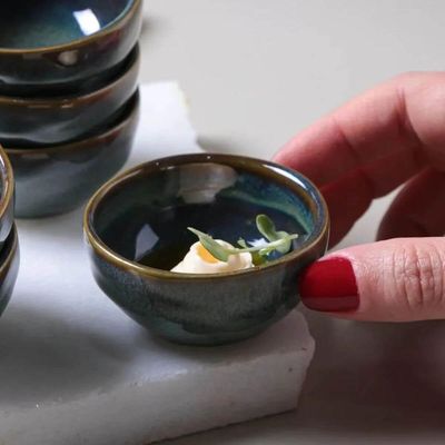 Conjunto 12 pçs Cerâmica Stoneware Azul Oceano Porto Brasil Ramequins Manteigueiras Copos