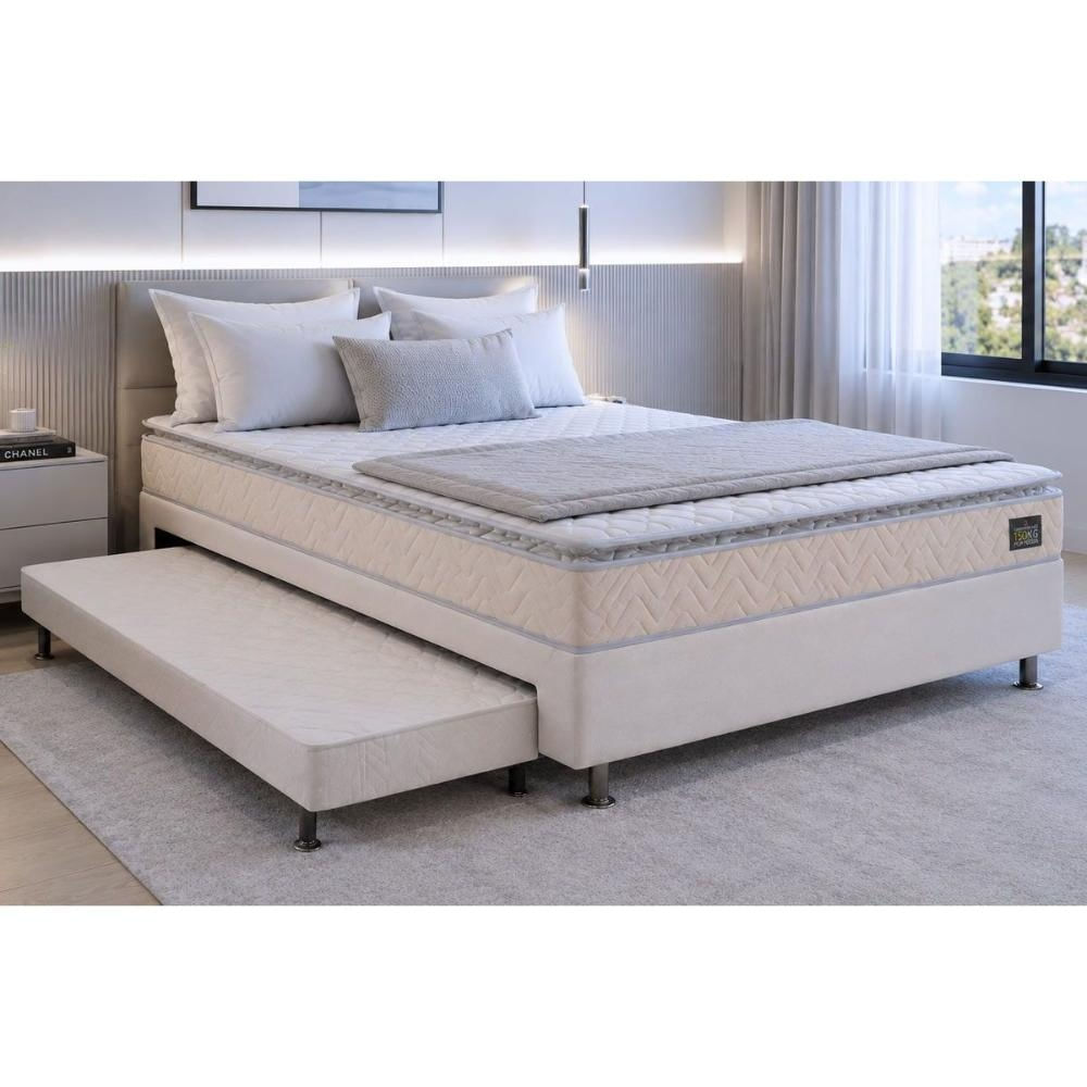 Cama Box c/Aux CRC Casal +Colchão Anatômico Ortopédico Shelby Hellen -