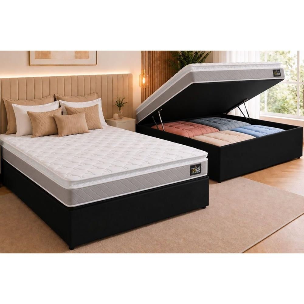 Cama Box Baú CRC Casal +Colchão Anatômico Magnum Hellen 138