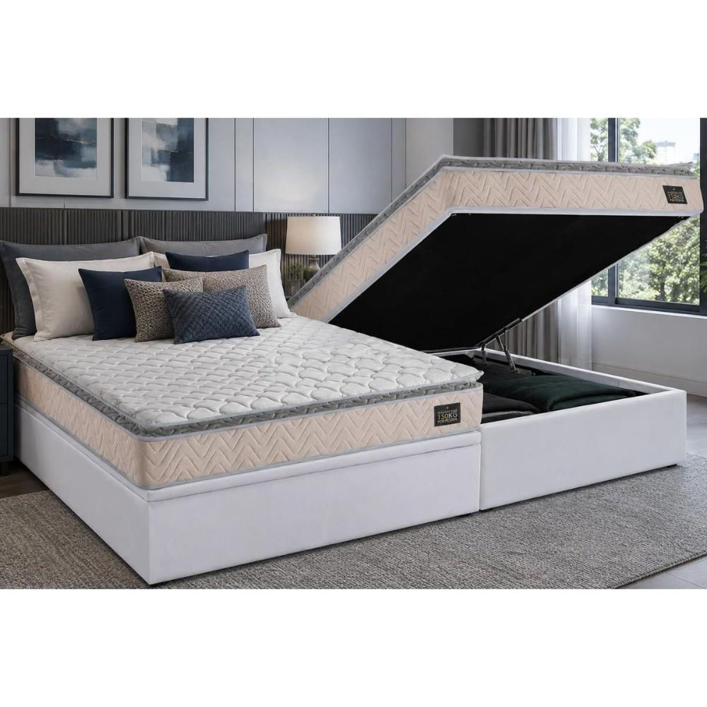 Cama Box Baú CRC Casal +Colchão D45 Ortopédico Shelby Hellen 138