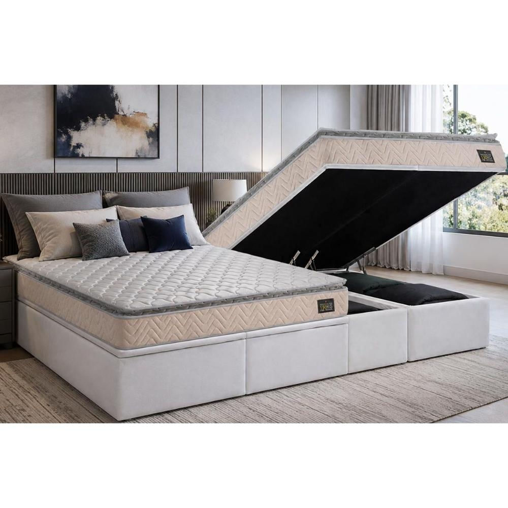 Cama Box Baú CRC Queen +Colchão D45 Ortopédico Shelby Hellen 158