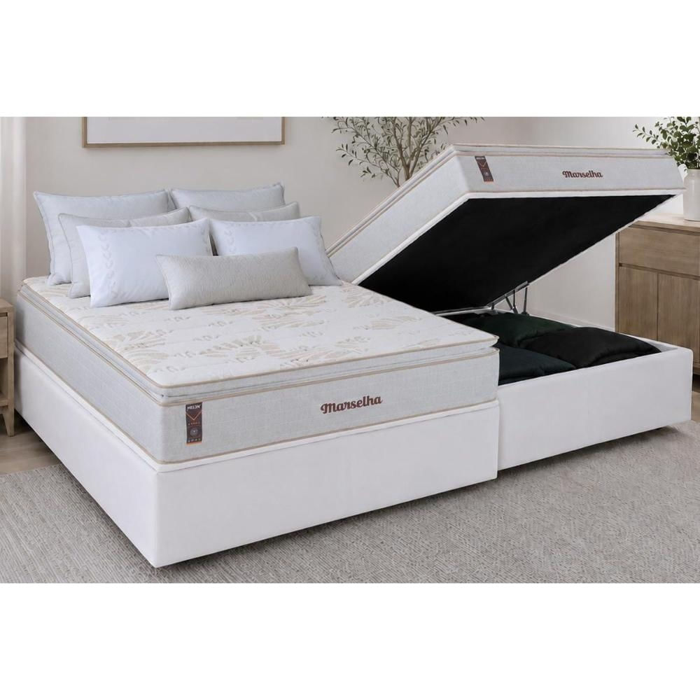 Cama Box Baú CRC Casal +Colchão Molas Ensacadas Marselha Hellen 138