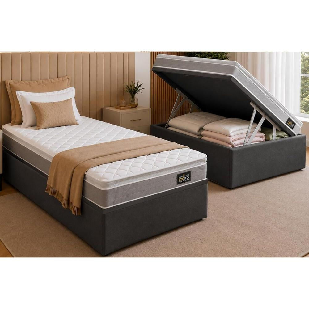 Cama Box Baú CRC Solt +Colchão Anatômico Magnum Hellen 88