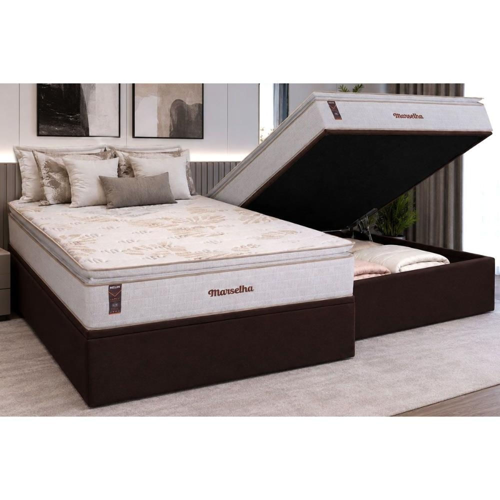 Cama Box Baú CRC Casal +Colchão Molas Master Pocket Marselha Hellen 138