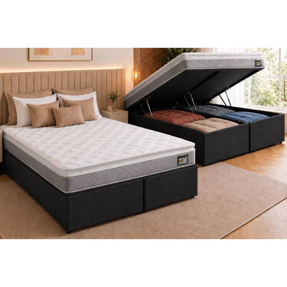 Cama Box Baú CRC Queen +Colchão Anatômico Magnum Hellen 158