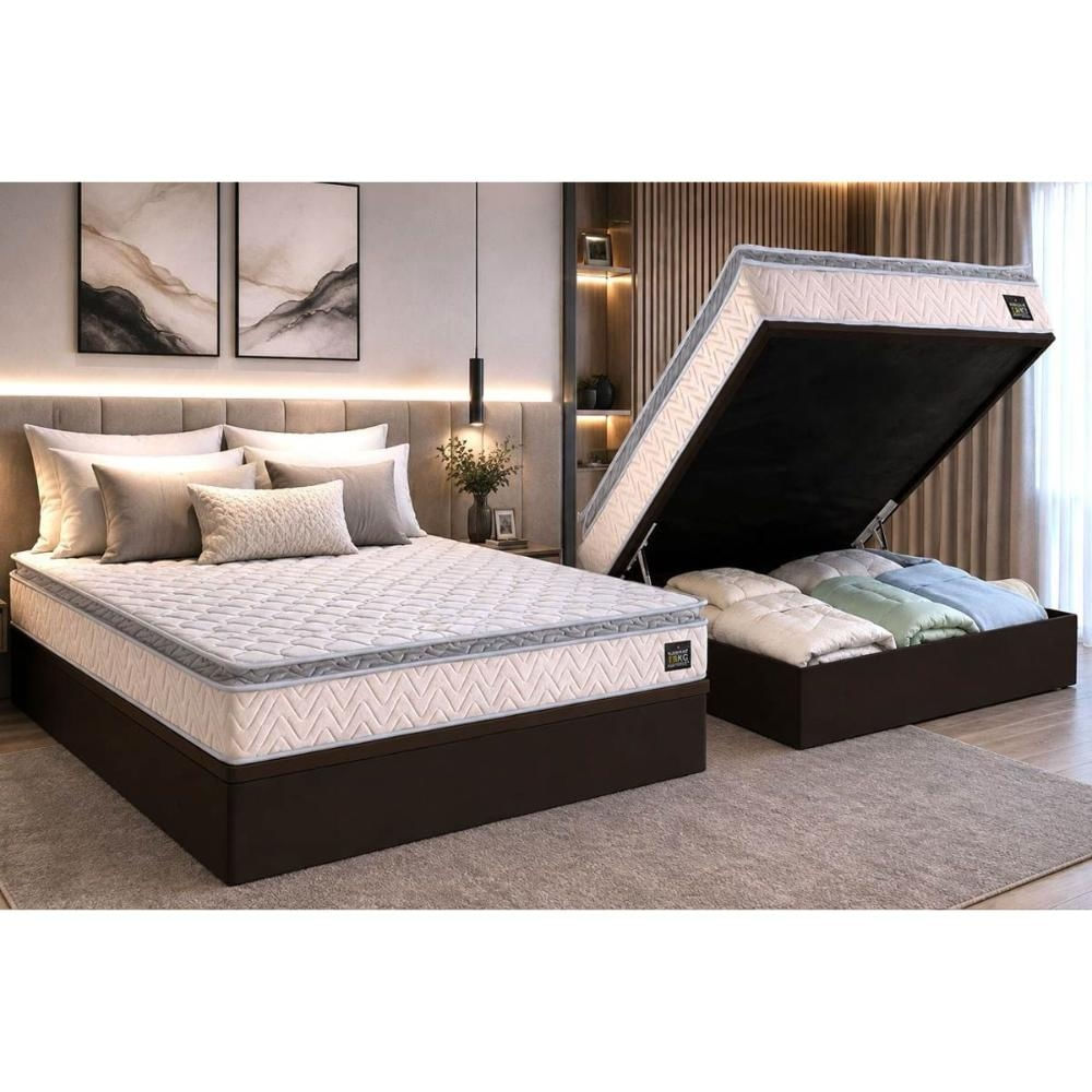 Cama Box Baú CRC Casal +Colchão Anatômico Shelby Hellen 138