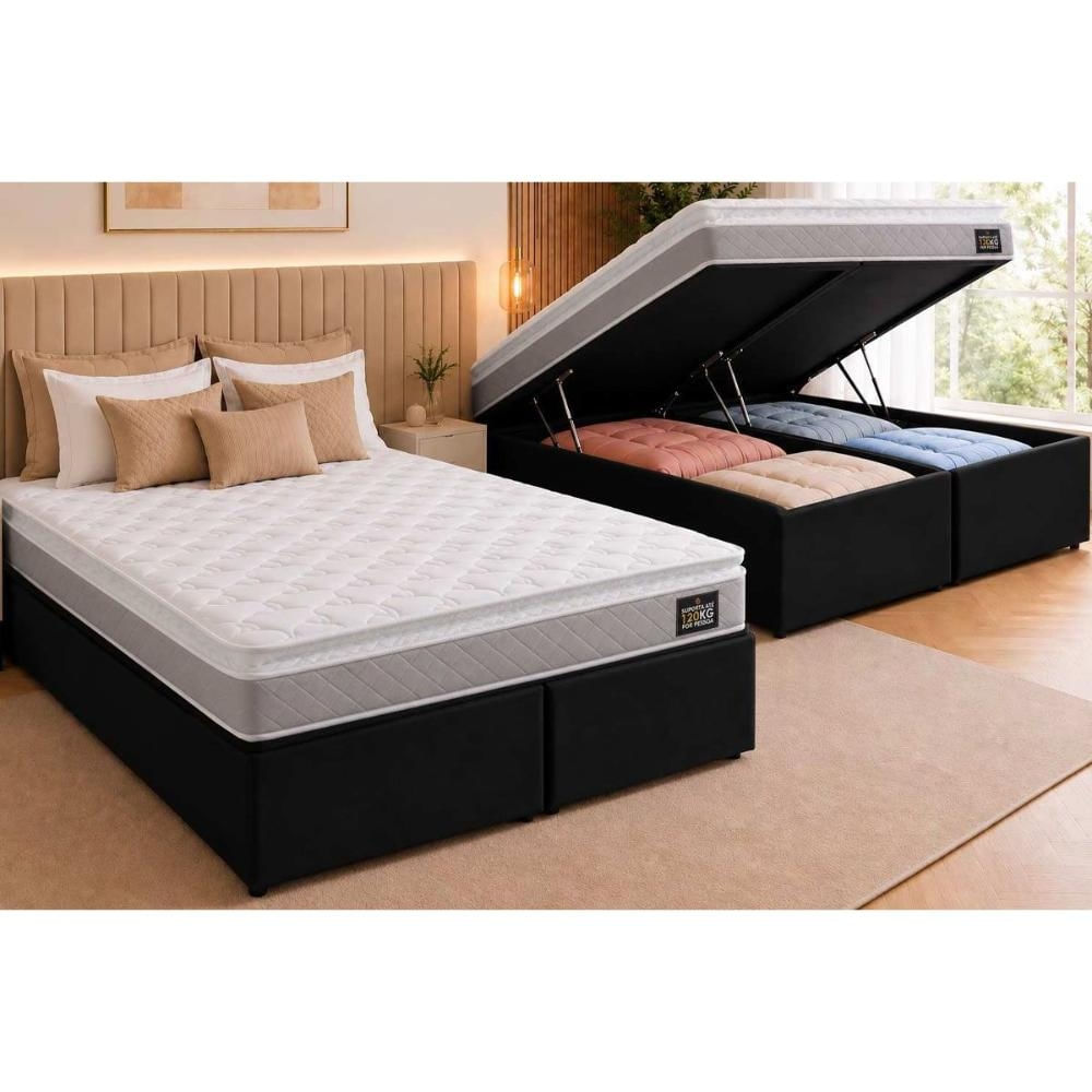 Cama Box Baú CRC Queen +Colchão D33 Magnum Hellen 158