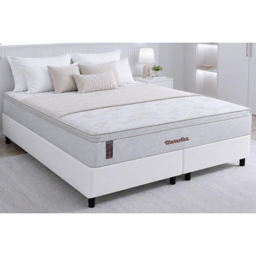 Cama Box CRC Queen +Colchão Molas Ensacadas Marselha Hellen 158x198x28